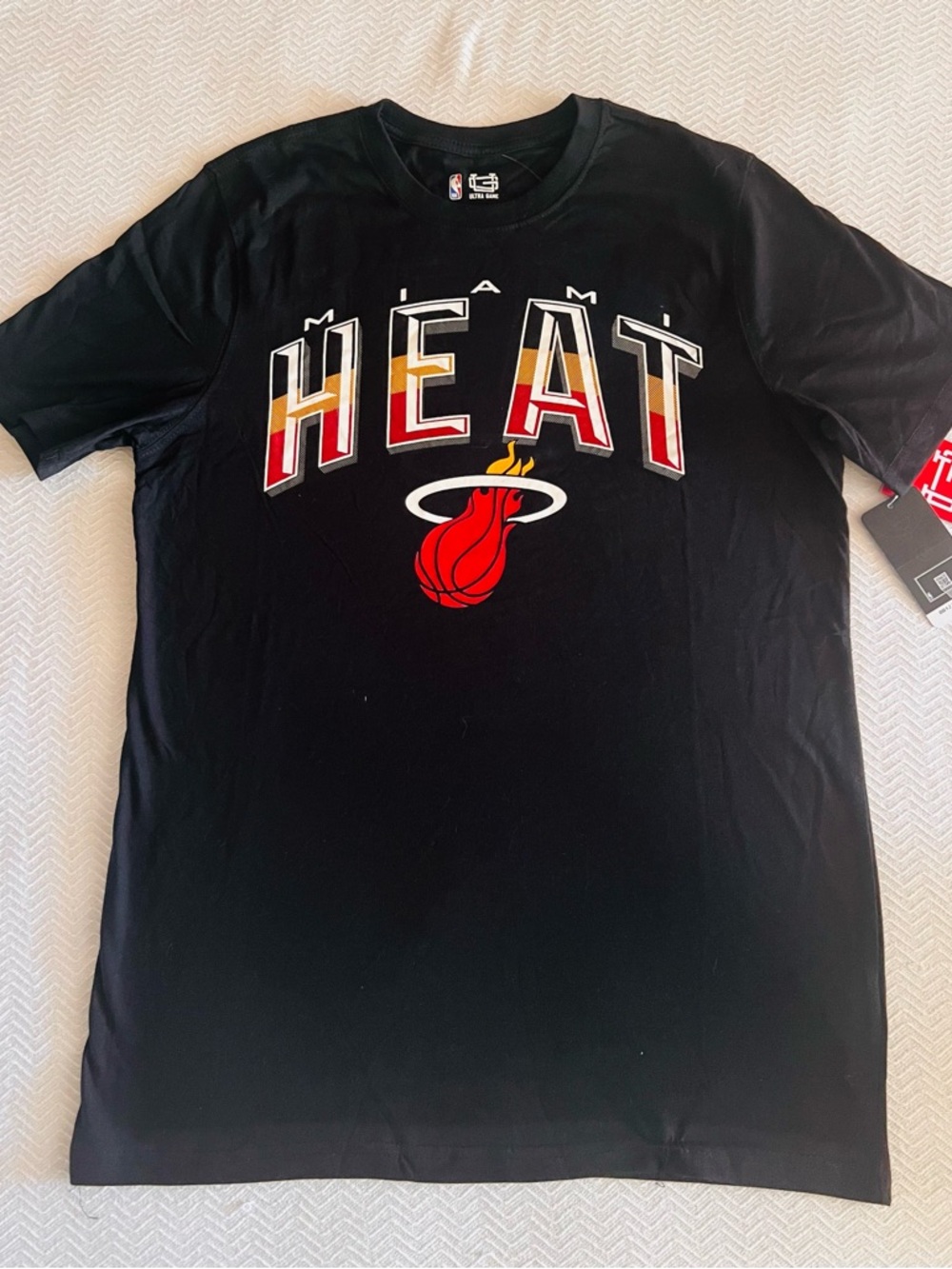Miami Heat NBA Black Tee with White Ultra Game and Tricolor NBA Logo